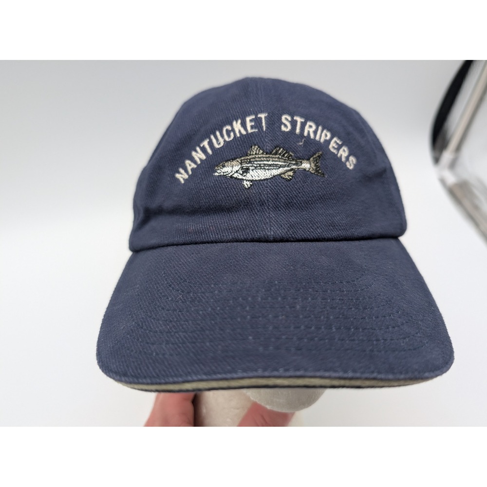 Adams Nantucket Stripers Hat Navy Blue Corduroy Fishing Baseball Cap Adjustable